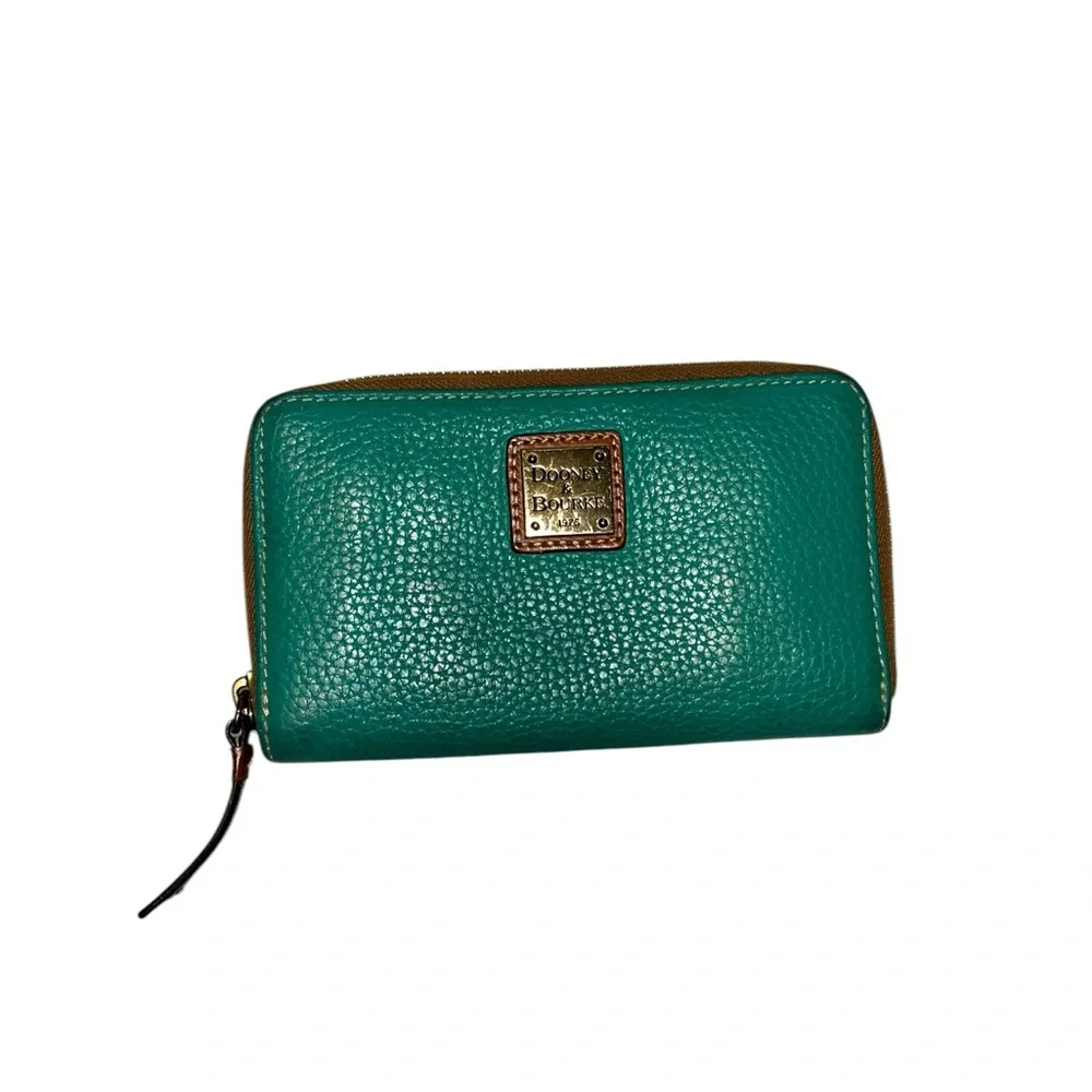 Dooney & Bourke Pebble Leather Zip around Y2k Wallet Teal Green Red Interior med - Picture 4 of 16